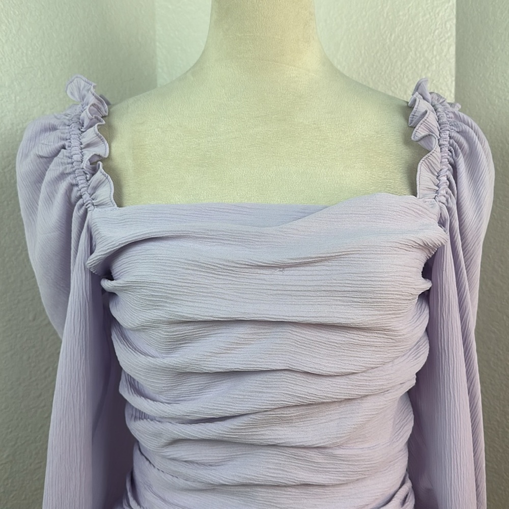 ASTR The Label Pale Purple Puff Sleeve Square Neck Long Sleeve Blouse Size Small - Picture 8 of 13